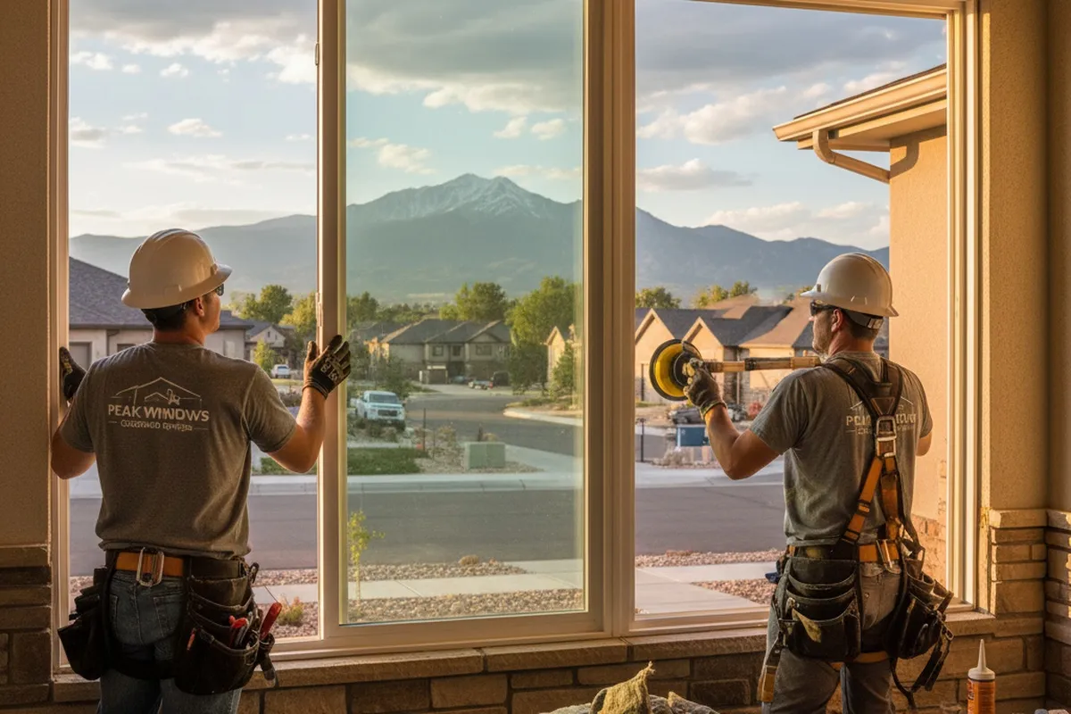 Technicians installing energy-efficient windows at a Colorado Springs home for vinyl siding upgrade